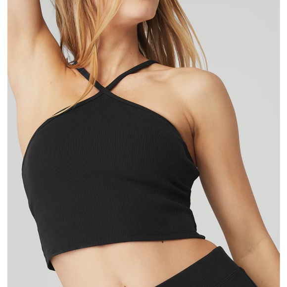 **SOLD** Alo Goddess Ribbed Cross Crop Top - Picture 4 of 6